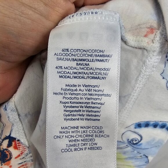 Chaps White Blue Seashell Blouse Beach Tropical L - Picture 10 of 11